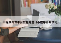 小程序开发平台教程完整（小程序开发技巧）